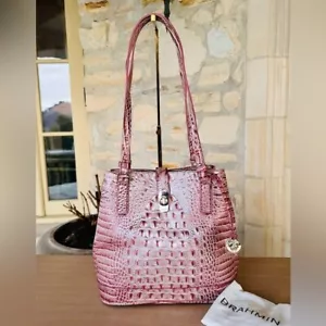 Borsa a tracolla Brahmin Fiora rosa punzone Melbourne in pelle borsa a secchiello nuova con etichette - Foto 1 di 12