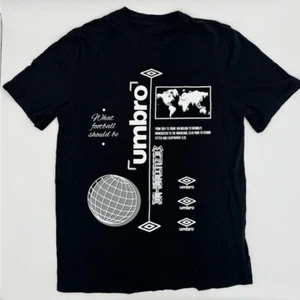 Umbro Black Graphic T-Shirt Size M Manchester World Map Globe Soccer Tee - Picture 1 of 5