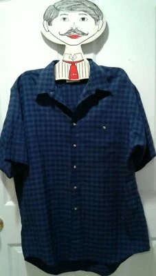 Camisa informal para hombre L grande Norm Thompson azul a cuadros manga corta poliéster Foto 1 de 4