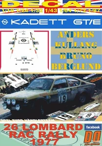 DECAL OPEL KADETT GT/E A.KULLANG RAC R. 1977 15th (08) - Picture 1 of 1