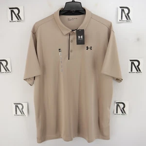 NWT Mens Under Armour Tech UA Golf Polo Shirt Tan Skin Performance SS Loose Fit - Picture 1 of 11