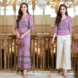 1Set Thai silk Blouse+ Thai woven Silk skirt Thai Costume  Thai chothes pink - Picture 1 of 16