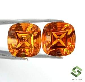 Natural Madeira Citrino de Cojín Cóncava Corte Par 10x10 MM 8.51 Cts Loose Gemas - Picture 1 of 9