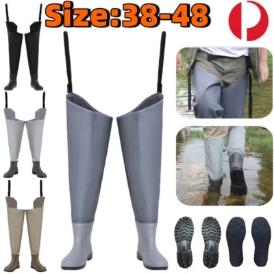 Mens Fishing Knee Waders An-slip Rainboot Waterproof Shoes Wading Hunting Boots - Image 1 of 4