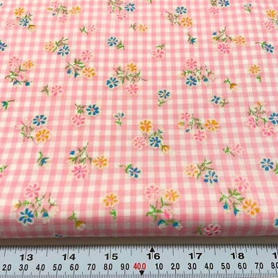 Flores flocadas de neón vintage en tela semi transparente de guinga rosa por media yarda Foto 1 de 4