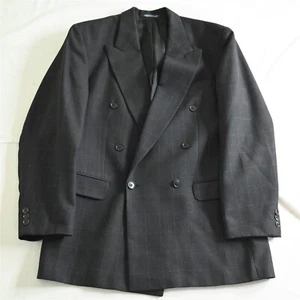 Vtg Bachrach 40L Tall Brown Windowpane Double Breasted Blazer Jacket Sport Coat - Picture 1 of 12