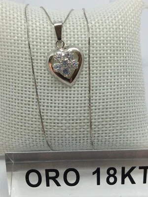 Collana oro bianco 750 18 carati con cuore  grammi 2,40 lunghezza cm. 44,5 +225 - Immagine 1 di 4