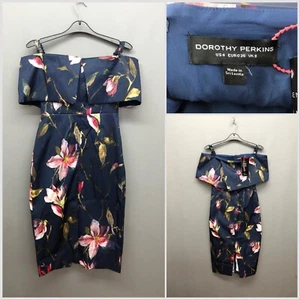 DOROTHY PERKINS Azul Marino Floral Fuera del Hombro Vestido Usado Reino Unido 8 EUR 36 EE. UU. 4 - Imagen 1 de 6
