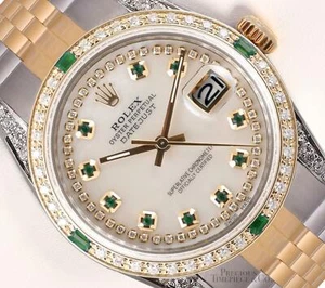 Rolex Datejust 36mm TT-White MOP Emerald String Diamond Dial-Diamond Bezel/Lugs - Picture 1 of 5