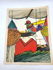 Original Vintage Jorge A Murillo Parrot Watercolor on Paper Mexican Folk Art - Picture 1 of 9
