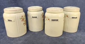 Set of 4 Hall's "Floral Lattice" Canisters Flour Tea Coffee Sugar Vintage u-5C - Picture 1 of 6
