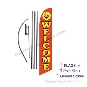 Welcome Smiley 15ft Feather Banner Swooper Flag Kit with pole+spike - Picture 1 of 1