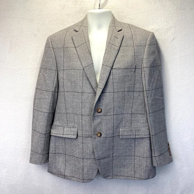Lauren Ralph Lauren Wool Blend Blazer Mens 40S Gray Plaid Sport Coat Suit Jacket - Image 1 of 4