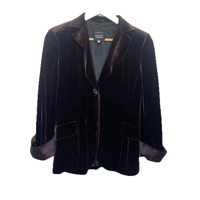 AKRIS Punto Terciopelo Marrón Dos Botones Puño Mangas Mujer Talla 10 Foto 1 de 4