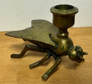 Vintage Brass FLY Candle Holder Match Safe 4.5" Long - Picture 1 of 4