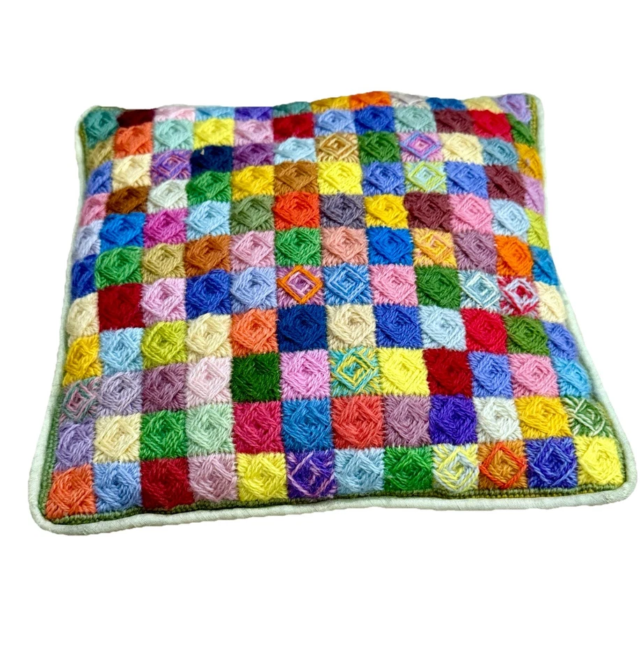 Vintage Handmade Crochet Throw Pillow Granny Core Afghan Knit Multicolor Kitsch - Image 1 of 4