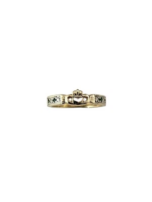 Anillo Claddagh Oro Amarillo 14K Diamante y Piedra Verde Talla 7.25 #23975 Foto 1 de 4