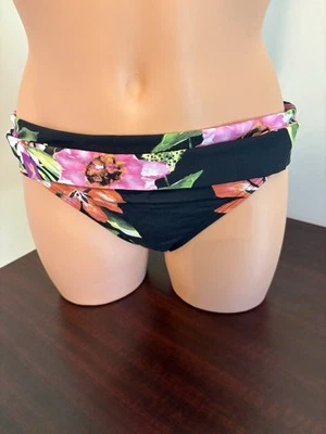 NUEVO CON ETIQUETAS Tommy Bahama Parte Inferior de Natación Plisada Hipster Negro Rojo Púrpura Tropical Floral XS Foto 1 de 4