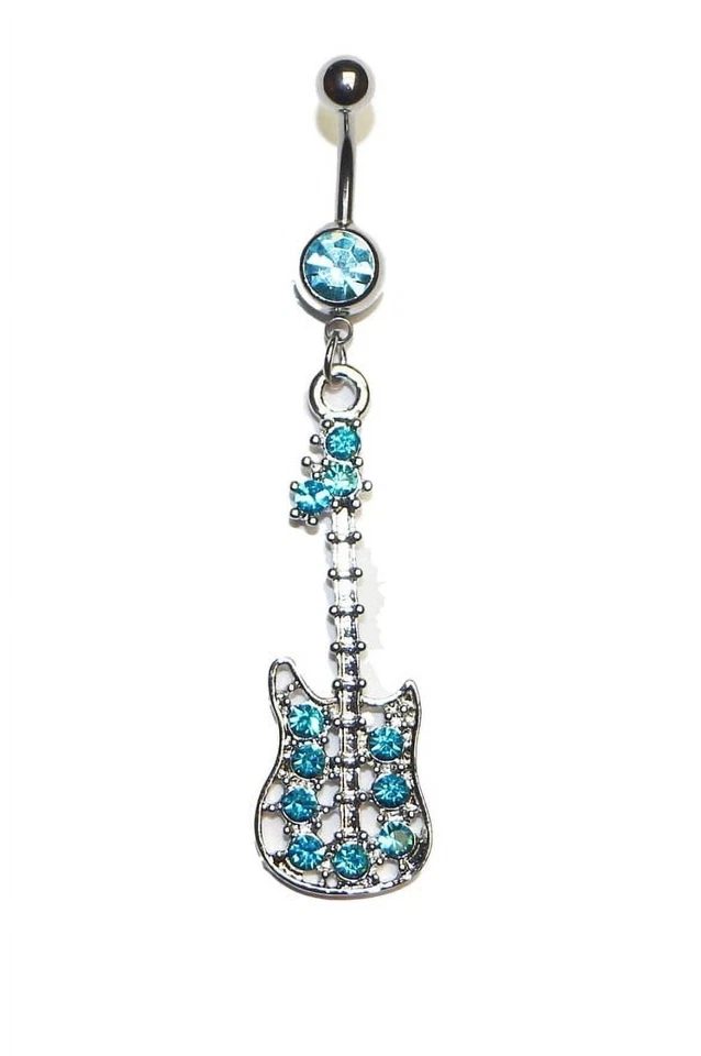 hypoallergenic surgical steel guitar dangle Cubic Zirconia stone blue - Image 1 of 1