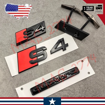 3Pcs Black Red S4 Front Mesh Grille Emblem Rear Trunk Tailgate Boot Lid Badge - Image 1 of 4