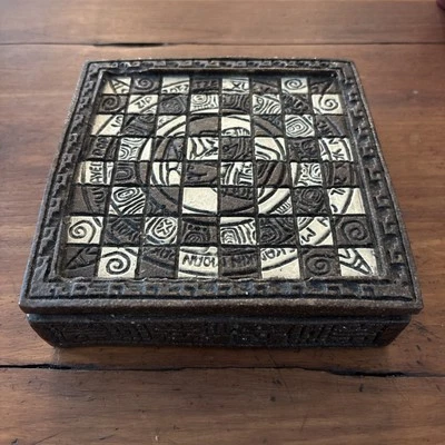 Juego de ajedrez azteca maya vintage mini completo marrón y crema Foto 1 de 4