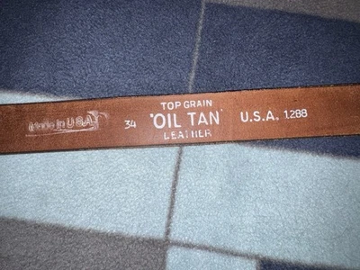 Oil Tan Brown Leather Belt Size 34 MADE IN THE USA - Image 1 of 4