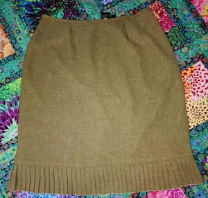 Women's Kasper 10P Petite Olive Moss Green Designer Skirt With Ruffled Hem - Picture 1 of 8