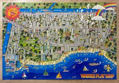 1975 Waikiki Mapa de Jogo Mapa Fotográfico Cartaz Havaí Planejamento Solar Vintage Original - Imagem 1 de 4