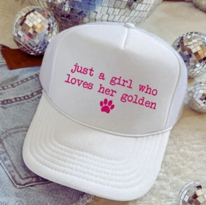 Just a Girl Who Loves Her Golden, Retriever, White, Otto Brand Trucker Hat - Picture 1 of 5