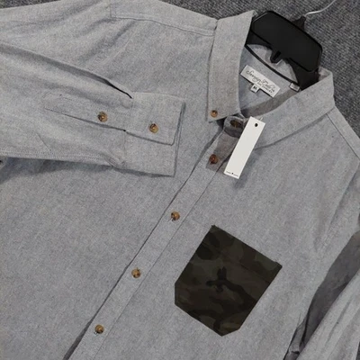 Sovereign Code Shirt Mens XL Gray MAPS Camo Pocket Button Up Cotton Casual W1828 - Image 1 of 4