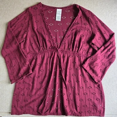 复古 Y2K Roamans Babydoll Cardigan 尺寸 XXL Eyelet Flare Sleeve Whimsigoth Cottage — 第 1/4 张图片