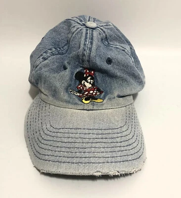 Vintage Walt Disney World Blue Denim Jean Minnie Mouse Hat Acid Wash Kids Foto 1 de 4