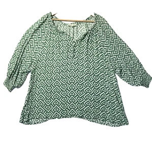 Indigo Rose Blouse Womens 3X Plus Green Chiffon Dainty Detail Ruffle Trim Shirt - Picture 1 of 12
