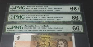 1983 Australia, Reserve Bank QE II $1 P-42d R78 Consecutive PMG 66 EPQ - Picture 1 of 3