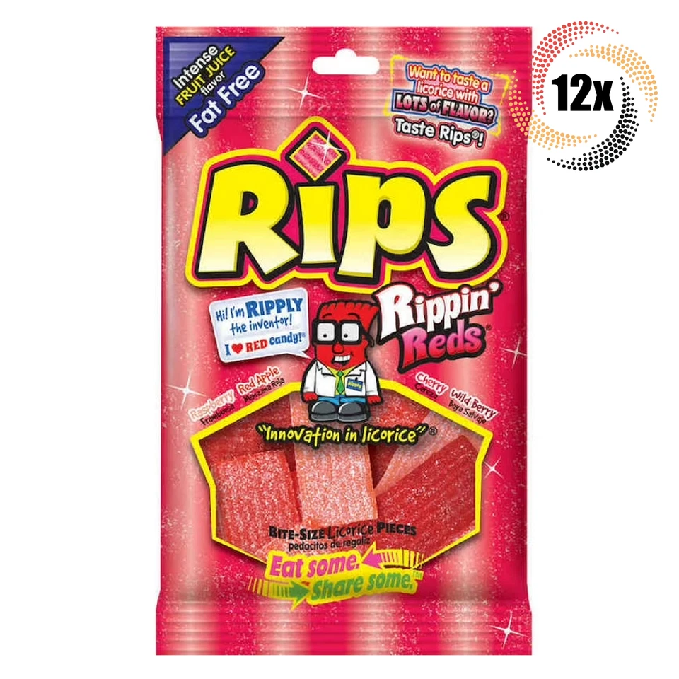 RIPS Rippin Reds Licorice Candy 12 Bags of 4 Oz