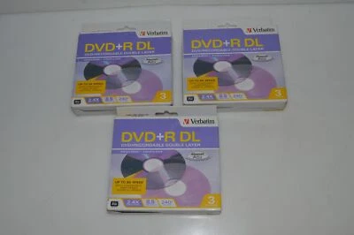 ^^ VERBATIM DVD+R DL 2.4X/8.5 GB/ 240 MIN VIDEO 3PACK LOT OF 3 -NEW (GCV48) - Image 1 of 2