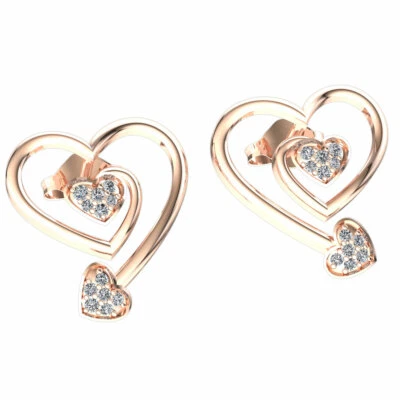 Natural 0.15ct Round Cut Diamond Ladies Cluster Heart Earrings 18K Gold Foto 1 de 4