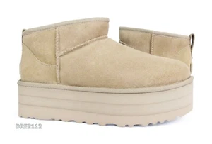 UGG Classic Ultra Mini Platform Driftwood Fur Boots Womens Size 8 -NIB- - Picture 1 of 6