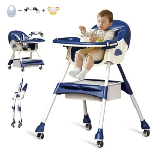 Portable High Chair with Wheels, Foldable Travel High Chair for Babies Toddlers, - Picture 1 of 12