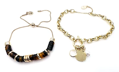 Два золотистых браслета лофт черепаховый принт галстук и переключатель подвеска - Изображение 1 из 4