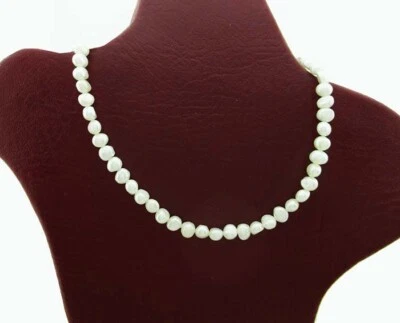 БЕЛЫЙ пресноводный жемчуг воротник ожерелье .925 из чистого серебра новый с ярлыком  - Изображение 1 из 2