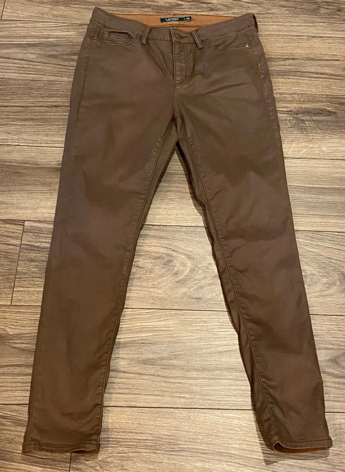 Jeans Lauren Ralph Lauren Marrón Premier Ajustado Tobillo Encerado Talla 10 Foto 1 de 4