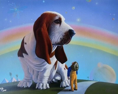 Basset Hound Perro Mascota Arte Charles Bragg Chick Bragg New Horizon FIRMADO #'d Lienzo Foto 1 de 4