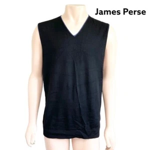 James Perse 100% Kaschmir schwarz mit blauem Besatz V-Ausschnitt ärmellos Pullover Weste XL - Bild 1 von 10
