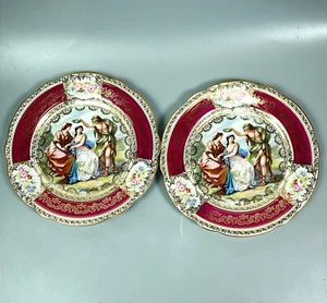 Seltene 2 Salviati, Jesurum & Co Porzellan Teller Venezia Viktorianische Szene Floral - Bild 1 von 10