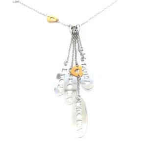 Gold 18k Love Pendant Necklace Two Tone 4 Dangle Stencil Pendant - Picture 1 of 8