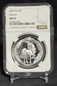 2024 FIJI - 1 DOLLAR - MAGICAL UNICORN - NGC MS69 - .999 SILVER COIN - TOP POP - Picture 1 of 8