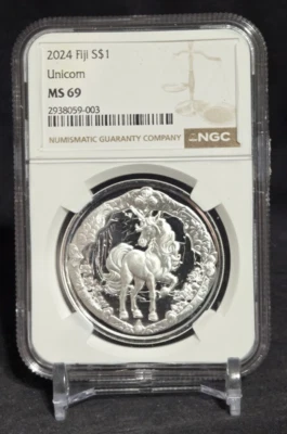 2024 FIJI - 1 DOLLAR - MAGICAL UNICORN - NGC MS69 - .999 SILVER COIN - TOP POP - Image 1 of 4