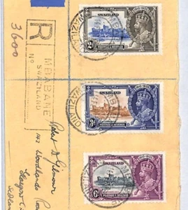 SWAZILAND KGV Air Mail Cover 1935 SILVER JUBILEE *Set* Mbabane Reg'd 1936 YR106 - Picture 1 of 12