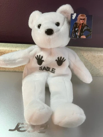 Sable Teddy Bear Plush (1998) WWF Attitude Era WWE Wrestling Beanie Baby White Cover